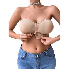 MakeMeChic Women's Front Closure Strapless Bra Push Up Bralettes Wireless Bandeau Bras