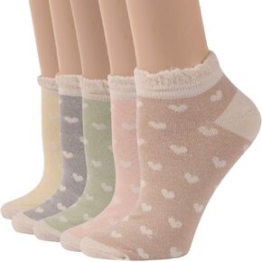 JSPA Womens Lace Ankle Socks Ladies Cotton Vintage Ruffle Frilly Cute Casual Novelty Anklet Socks 4/5/6 Pairs