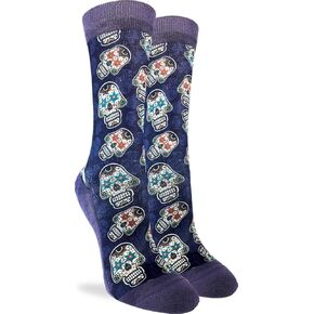 Good Luck Sock Women's Sugar Skulls Crew Socks - Purple, Adult Shoe Size 5-9
