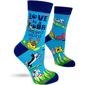 Women's Novelty Crew Socks with Saying - Love is a Four Legged Word - Cute Dog Design - One Size Fits Most (Women's Shoe Sizes 5-10)