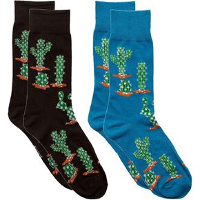 Foozys Women's Fun Outdoors Themed Novelty Crew Socks | 2 Pairs in Two Colors (Cactus)