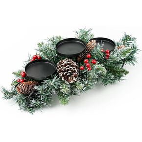 Christmas Candle Holders Set, Candle Holder Table Centerpiece Includes 3 Candle Holders, Red Berries, Pine Cones,Christmas Home Decorations Candle Stand for Fireplace or Table Centerpiece