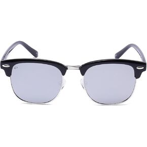 Junior's Chairman" Handcrafted Designer Brownline Polarized Sunglasses, Caviar Black/Silver Mirror, One Size