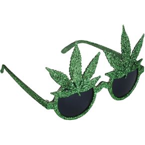 Star Power Glitter Pot Leaf Round Lens Sunglasses, Green, One Size Novelty Item