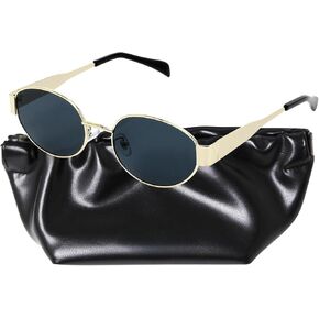 Korean Retro Oval Sunglasses for Women, Trendy, Classic Shades, UV400 Protection, Gold/Grey Lens (Premium Leather Case Included)