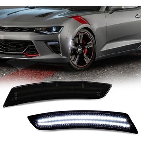 D-Lumina Front Side Marker Lights Smoked Lens Compatible with Chevy Camaro 2016 2017 2018 2019 2020 2021 2022 2023, 6th Gen Camaro Front Bumper LED Sidemarker White, Pack of 2