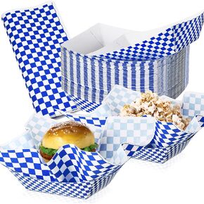 100 Pcs Red Gingham Party Supplies Disposable Paper Food Trays Bulk Disposable Red Food Boats with Checkered Wax Paper Sheets Checkered Wrapping Paper for Carnival Picnic Birthday Party Supplies