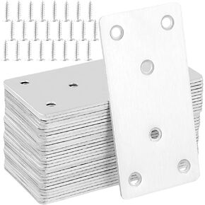 MAHIONG 20 Pack 5-1/2 x 2 Inch Flat Mending Plates, Stainless Steel Flat Straight Brace Repair Fixing Brackets with Screws, Mending Joining Plates for Furniture Repairing, 1.9 mm Thickness