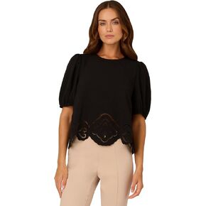 Adrianna Papell Women's Airflow Eyelet Embroidered Woven Crop Top