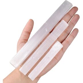 WISH WELL 3 Piece Selenite Sticks with 8", 6", and 4" Selenite Crystal Wand Set – Mined in Morocco – Ideal for Cleansing and Recharging Healing Stones, Meditation, Reiki, Protection and Home Decor