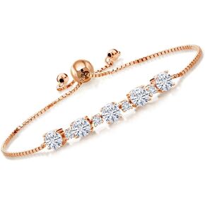 Gem Stone King 18K Rose Gold Plated Silver Moissanite and Lab Grown Diamond Tennis Bracelet For Women (2.76 Cttw, Fully Adjustable Up to 9 Inch)