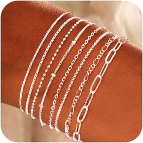14K Gold Plated Bracelets Dainty Zirconia Bracelets Set Trendy Jewelry Set Paperclip Box Herringbone Figaro Rope Chain Bracelet Pack Gifts for Woman