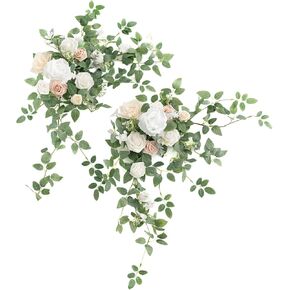 Ling's Moment 2PCS Terracotta Arch Flowers Artificial Floral Swags Centerpieces Wedding Decor Mantel Faux Burnt Orange Rose Garland Arrangements for DIY Sweetheart Table Wall Window Welcome Signs