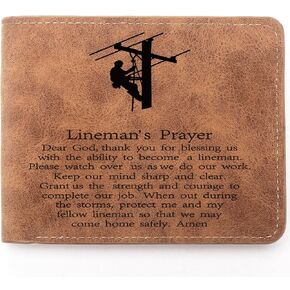 Lineman Prayer Gifts,Leather Wallet for Men,Engraved Personalized Leather Wallet,Lineman Wallet for Him Husband Boyfriend Dad Uncle Electric Cable Lineman Be Safe Gift (Lineman Prayer Gifts)