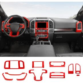 for F150 Interior Trim Kit, 11PCS Center Console Dashboard Trim & Steering Wheel Trim & Navigation Panel Cover Compatible with 2015-2020 Ford F150 Red Interior Accessories