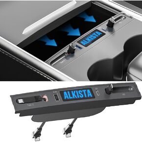 لـ Tesla USB Hub لـ Tesla Model 3 Model Y 2021 2022 2023 الملحقات، شحن سريع مع محول كابل محطة إرساء قابلة للسحب لوحدة التحكم المركزية لملحقات Tesla الداخلية (الشعار)