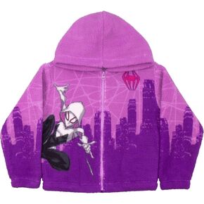 Marvel Spider-man Ghost Spider Sherpa Hoodie - Zip-Up Hooded Sweatshirt Jacket for Kids