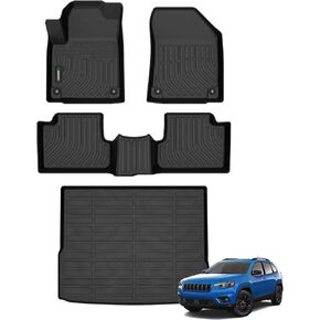 ANBINGO-Floor Mats & Cargo Liner for 2019-2023 Jeep Cherokee (Not Fit Grand Cherokee) 2Row Floor Mat & Trunk Mats All Weather Rubber Mats Liner Accessories Black