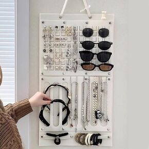 Multifunction Large Earring Organizer Storage Holder Felt Hanging Jewelry Organizer With 20 Hanger Metal Hooks For Necklaces Rings, Pin Display Board, Sumglasses Hair Bands For Women Girls
