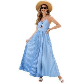 Elegant Pleated Summer Jumpsuit Stylish Women's Maxi Jumpsuit with Knot Detail Vacation Holiday