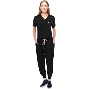 Scrubs Set for Women - Stretch V-Neck Scrub Top and Yoga-Inspired Jogger Pants - Black - Small in Saudi Arabia