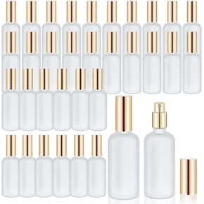 32 Pcs Glass Spray Bottle Empty Frosted Glass Bottles Reusable Glass Perfume Bottle Cosmetic Glass Container with Fine Mist Sprayer Pump for Travel Face Body Sprays (Rose Gold)