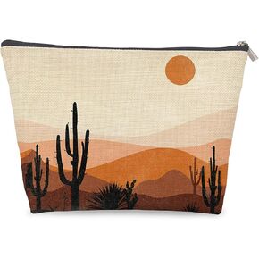 Boho Lover Gift for Women Girls, Abstract Boho Sun Cactus Desert Landscape Cosmetic Bag Gift Idea for Girls Women, Bohemia Boho Travel Makeup Bag, Gifts for Boho Lovers Teen Girls Women