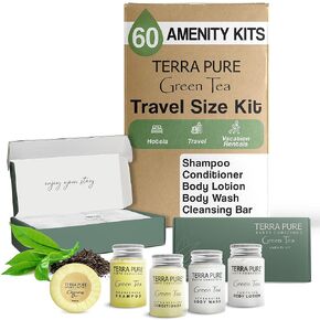 Terra Pure Hotel Soaps and Toiletries Bulk Set | 1-Shoppe All-In-Kit Amenities for Hotels | 1oz Hotel Shampoo & Conditioner, Body Wash, Body Lotion & 1.25oz Bar Soap Travel Size | 300 Pieces