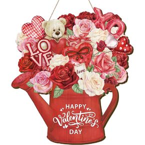Wenqik Valentine's Day Door Sign Red Rose Door Hanger Valentine Wreath for Front Door Valentine's Day Door Decorations Valentines Wall Decor Porch Decor, Valentines Welcome Sign