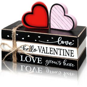 Burbell Valentines Day Tiered Tray Decor Happy Valentine Book Stack Decor Black and Red Farmhouse Decor for Home Love Table Centerpieces Entryway Home Decor for Valentines Day Living Room Bedroom Gift