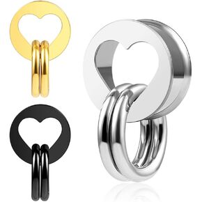 Heart Ear Gauges Tunnels With Rings Hanger Hypoallergenic Stainless Steel 0g 2g Plugs Piercing Expander Stretchers Body Piercing Jewelry