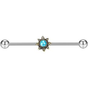 14G Blue Turquoise Industrial Barbell Earring for Women Men Stainless Steel Cartilage Earrings 38mm Industrial Piercing Jewelry