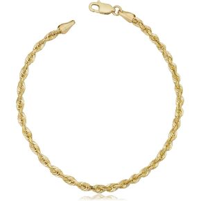 Kooljewelry Mens or Womens 10k Yellow Gold 3.2 mm Rope Chain Bracelet (7.5 or 8.5 inch)