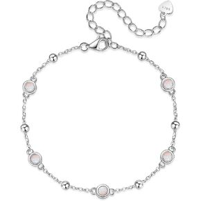Sterling Silver Natural 3MM Gemstone Birthstone Adjustable Bracelets for Women 6.5"+2" White Gold Plated,Perfect Jewelry Gifts for Her