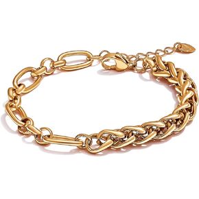 18K Gold Plated Chunky Chain Bracelet for Women – Elegant and Trendy Jewelry for Women, Adjustable Plated Gold Bracelet with Unique Interwoven Links for Everyday and Special Occasions.