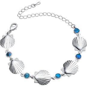 Beach Anklet Bracelet for Women Silver Plated Adjustable Abalone Shell Sea Turtle Dolphin Starfish Sand Dollar Ocean Ankle Bracelet for Women Summer Beach Jewelry