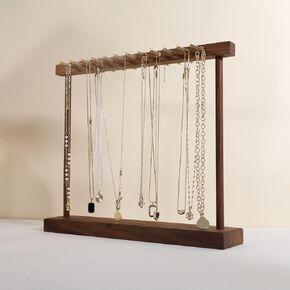 GemeShou Medium necklace hanger shelf with 12 copper bars, Wooden jewelry storage organizer rack for hanger necklace bracelet, necklace display stand for boutique store【Maple】