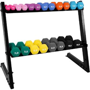 BalanceFrom Colored Neoprene Coated Dumbbell Set with Stand, 110-Pound Set (10 Pairs of 1-10lbs Pairs)