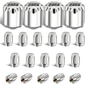 Golf Cart Universal Wheel Center Hub Caps and Lug Nuts Kit, Chrome Silver ITP SS Wheel Center Caps (4 PCS) and Wheel Lug Nuts (Thread Size 1/2", 16 PCS) for EZGO Club Car G&E Models