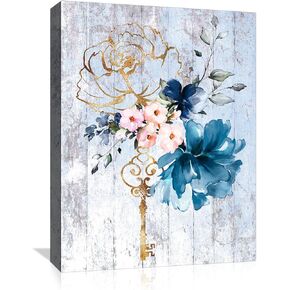 Flower Bathroom Wall Decor Art Pink Blue Pictures Rustic Canvas Wall Art for Kitchen Office Bedroom, Farmhouse Modern Framed Paintings Artwork for Home Art Prints with Wood Fram Size 12x16 in
