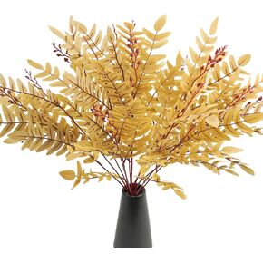 3pcs Artificial Greenery Stems Fake Ferns Plants Outdoor 21.6in Fall Leaves Shrubs Bushes for Home Tall Vase Wedding Arrangements Garden Farmhouse Table Centerpiece Fireplace Décor Orange