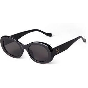 Retro Oval Sunglasses for Women Small Face 90s Vintage Cute Cat Eye Sun glasses Black