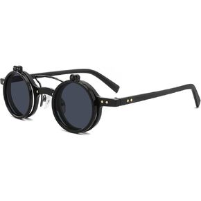 Xena Steampunk Round Sunglasses Double Bridges Women Gifts Shades Retro Flip Lens For Vacation Parties Outdoor Fashion Wear Black/Grey