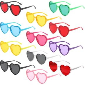PARSUP 12 Pairs Heart Shaped Glasses Sunglasses Transparent Candy Color Tinted Eyewear Bachelorette Hen Do Wedding Night Bridal Shower Party Favors Photo Booth Props,12 Combination of Colors