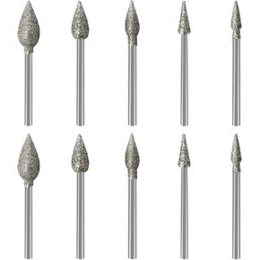 Stone Carving Set Diamond Burr Bits Compatible with Dremel, 11PCS Polishing Kits Rotary Tools Accessories with 1/8’ Shank For Carving, Engraving, Grinding, Stone, Rocks, Jewelry, Glass, Ceramics