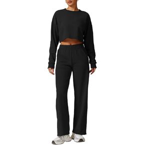 2 Piece Sets For Women Long Sleeve Sweatshirts Straight Leg Pants Fall Travel Airport Outfits Lounge Set Tracksuit