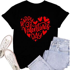 Womens Valentines Day T-Shirt Romantic Love Heart T-Shirt Valentine Tee Tops
