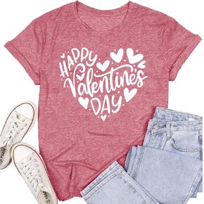 Womens Valentines Day T-Shirt Romantic Love Heart T-Shirt Valentine Tee Tops in Saudi Arabia