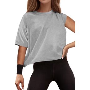 Buauty Womens Oversized Workout T-Shirt, Short Sleeve Crop Tops, Basic Casual Boxy Tshirts, Summer Loose Gym Athletic Tee