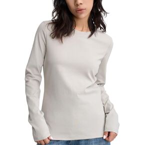 Women Long Sleeved Shirt pima Cotton Undershirt T-Shirt Slim fit Stretchy Comfortable Solid Color Simple Round Neck T Shirt